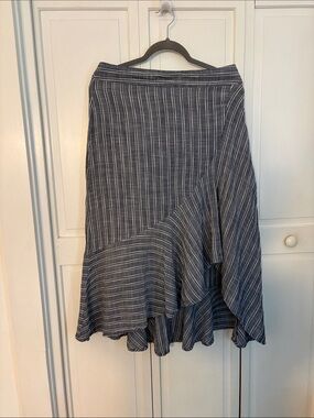 Lulu's Navy and White Striped Asymmetrical Ruffle Skirt